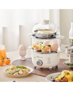 Bear Egg Cooker Mini Automatic Shut-Off Multi-Function Egg Boiler Breakfast Essential Steamed Egg Custard Double-Layer Large Capacity Egg Steamer Without Steaming Bowl ZDQ-C14L3