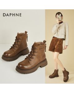Daphne Platform Martin Boots for Women, Winter Lined British Style Versatile Ankle Boots, Fashionable and Comfortable Dress Boots, Yellow-Brown, Size 36