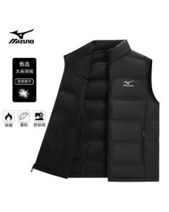 Mizuno Outdoor Men's Down Vest, Stand Collar Sleeveless Reversible Windproof Warm Jacket for Autumn and Winter, Black, L