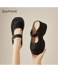DAPHNE Women's High-Heel Platform Peep-Toe Mule Sandals for Summer, Low-Cut Mary Jane Slippers for Petite Height Boost, Black, Size 35