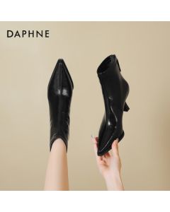 Daphne Retro Pointy Toe Ankle Boots New Versatile Slimming Boots Stiletto Leather Boots 4025605036 Black 39