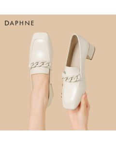 Daphne Women's Loafers Retro Slip-On Chunky Heel Leather Shoes for Commuting 4024404042 Beige 37
