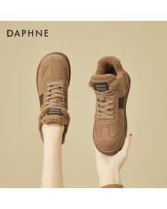 Daphne Flat Retro German Training Shoes for Women, Versatile Fleece-Lined Sneakers, Fashionable Soft-Soled Warm Sports Casual Shoes, Brown, Size 38