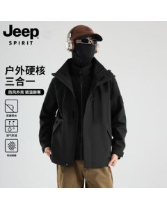 JEEP Men's Windproof & Waterproof Outdoor Casual Loose Jacket Mountaineering Coat - Black XL