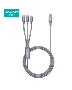 ROMOSS 3-in-1 Data Cable for Apple Type-C Android Phone Charger, Compatible with iPhone 12 Xiaomi Huawei - Space Gray - 1.5m CB25N