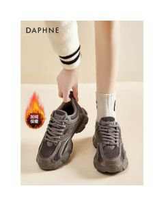 DAPHNE Chunky Breathable Retro Sneakers - Dark Grey [Fleece-Lined] Size 39