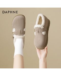 Daphne Birkenstock Women's Shoes 2025 Winter New Style Slip-On Casual Versatile Warm Cotton Shoes Grey 37