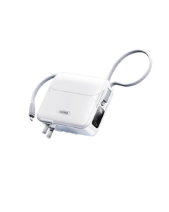 REMAX RuiLiang [3C Certified] 20000mAh 3-in-1 Power Bank with Built-in Dual Cables + AC Plug 27W Fast Charging Portable Charger for iPhone 16 Huawei Airplane Safe