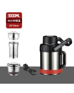 Aimange Outdoor Thermos 3000ML Stainless Steel Finish with 316 Food-Grade Silicone Lining and 316 Stainless Steel Tea Compartment, Large Capacity Portable Car Thermos Hot Water Bottle