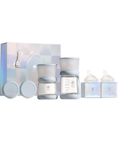 babycare Tilted Nipple Breast-like Newborn Baby Bottle Gift Set, Anti-Colic Glass Bottles 4-Piece Set, Serene Blue, 0-12 Months