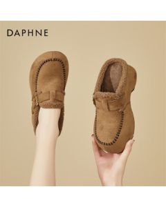 DAPHNE Women's Slip-On Thick Sole High Heel Faux Fur Lined Birkenstock Sandals - Casual Versatile Warm Fuzzy Slippers, Camel, Size 40