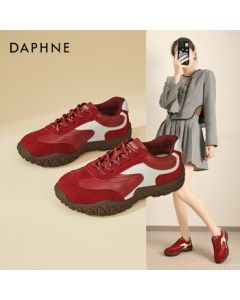 Daphne Platform Sneakers for Women - Retro Fashion Casual Shoes, Versatile Lightweight Running Shoes - Red, Size 37