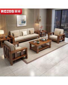 Rongjiang Solid Wood Sofa New Chinese Style Sofa Compact Luxury Sofa Chair All-Season Sofa Tea Table Set