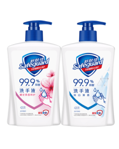 Safeguard Antibacterial Hand Wash Pure White Scent 420g + Cherry Blossom Scent 420g, 99.9% Antibacterial Protection