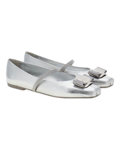 Ferragamo Women's Silver New Edition Vara Ballet Flats 0769030_1C _ 65 Gift for Girlfriend