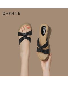 Daphne Women's Slippers Platform Thick Sole Comfortable Flip Flops Rhinestone Wedge Sandals 4024303225 Black 35