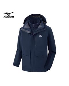 Mizuno Outdoor 3-in-1 Men's Jacket with Hood, Windproof, Waterproof, and Warm Coat - Dark Blue, 3XL
