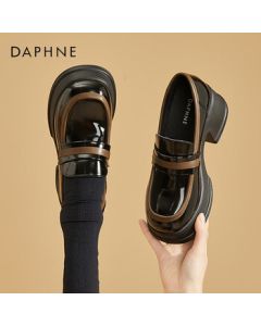 Daphne Women's Leather Loafers for Petite with Thick Sole, Casual Shoes 4023101186, Black, Size 37