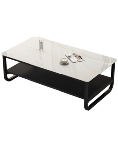 Fanshe Coffee Table - Minimalist Tempered Glass Double-Layer Storage Side Table with Thickened Legs for Small Living Spaces