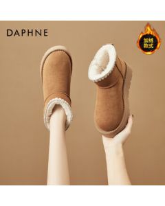 Daphne Genuine Leather Women's Snow Boots 2025 Winter New Slip-On Loafers Plush Lined Short Boots Cotton Shoes Camel 39