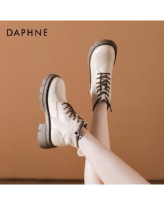 Daphne Women's Martin Boots, Autumn/Winter Thick-Soled Ankle Boots, Retro British Style Short Boots, Beige, Size 37