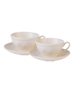 WEDGWOOD [Wedding Gift] Holiday Joy Ivory White 2 Cups & 2 Saucers Ceramic Coffee Cup Set – Exquisite and Stylish