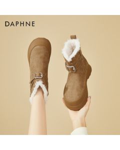 DAPHNE Women's Plush Lined Snow Boots - Northeast Fashion Retro Chunky Platform Short Boots in Camel, Size 35