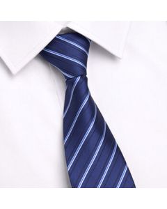 GLO-STORY Zipper Tie Men's Business Formal Wear Trendy 8cm Tie Gift Box Set Blue Thin Twill