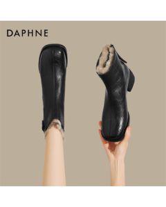 Daphne Chunky Heel Ankle Boots for Women, Winter Fleece-Lined Chelsea Snow Boots 4024608065, Black, Size 35