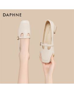 Daphne Chunky Heel Mary Jane Shoes for Women, Spring New Arrival, Shallow Cut Single Strap High Heels 4025101471, Beige, Size 36