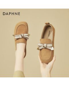 DAPHNE Women's Leather Casual Shoes Fashion Suede Flat Birkenstock Retro Versatile Slip-On Comfortable Shoes Camel 37