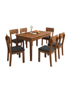 ZHONGWEI Minimalist Home Solid Wood Dining Table Set, Small Space Walnut-Colored 1.4m Table with Four Chairs