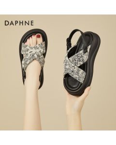 Daphne Platform Wedge Sandals for Women, Summer Versatile Chinese Style New Chinese Comfortable Soft Sole Beach Shoes - Beige, Size 36