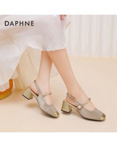 Daphne Peep-Toe Sandals Summer Chunky Heel Chinese Style New Chinese Mary Jane Fashion French Flats Gray 39