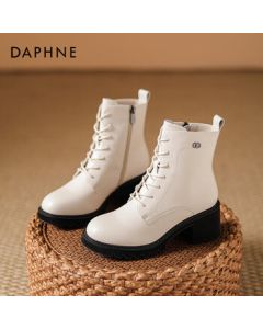 Daphne Platform Martin Boots for Women, Autumn/Winter Fashion Ankle Boots, Versatile Slimming Boots, British Style Short Boots, Beige, Size 39