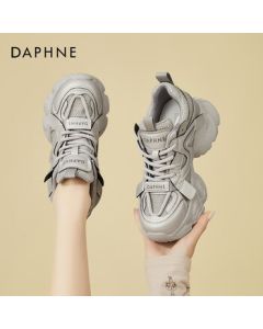 DAPHNE Platform Chunky Sneakers for Women - Soft Sole, Versatile, Comfortable Sports Shoes, Fashionable Height-Increasing Casual Shoes in Grey, Size 38