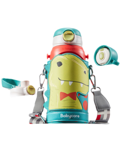 babycare Kids Insulated Water Bottle with Straw, Sippy Cup, 3-in-1 Dinosaur Design, 316 Stainless Steel, 600ml