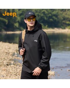 JEEP Outdoor Mountain Series 2025 Autumn Men's Windbreaker Jacket - Casual Loose Fit Hooded Open Front Coat