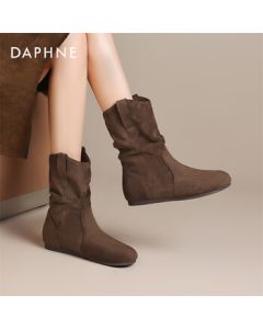 Daphne Women's Short Boots Mallard Fur-Lined Stacked Boots with Hidden Heel Retro Ankle Boots 4024605055 Brown 38