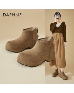 Daphne Flat Platform Birkenstock Malard Ankle Boots for Women, Winter Fashion Versatile Fleece-Lined Warm Snow Boots, Khaki, Size 37