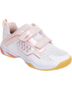 DECATHLON Badminton Shoes for Men, Women & Kids - Youth Size 32, Cherry Blossom Pink with Hook-and-Loop Strap 4782443