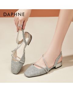 Daphne French Toe Sandals Women's New Style Strappy Chunky Heel Shoes Silver 37