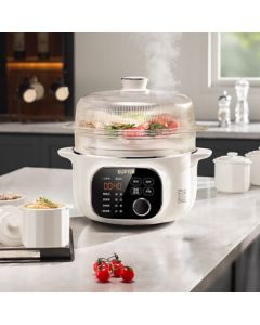 SUPOR Electric Stew Pot, Electric Steamer, Double Boiler, 4.5L White Ceramic Inner Pot for Home Use, Steaming and Stewing Pot for Congee, Soup, Bird's Nest (Model: DZ25YC876)