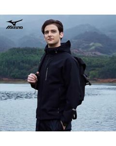 Mizuno (MIZUNO) Men's Outdoor Cotton Jacket, Long Sleeve Hooded Windproof Warm Coat, Versatile Casual Jacket, Black, 4XL