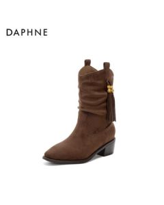 Daphne Malard Boots Short Boots Autumn Winter New Pointed Toe Stacked Boots 4025605039 Brown 37