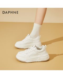 Daphne Genuine Leather Platform White Sneakers for Women - 2025 Spring New Versatile Hidden Wedge Casual Sports Shoes - Almond - Size 37