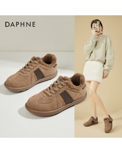 Daphne Platform Lined Warm Sports German Training Shoes for Women, Winter Lightweight Retro Versatile Casual Sneakers, Brown, Size 37