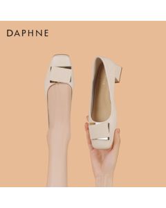 Daphne Women's Leather Versatile Square-Toe Chunky Heel Pumps Office Shoes 4024404003 Beige 38