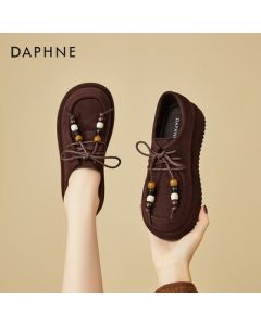 DAPHNE Women's Retro Platform Birkenstock Shoes Fashion Soft Sole Comfortable Casual Lace-Up Flats - Coffee, 39