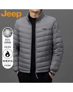JEEP Men's Down Jacket Winter Lightweight Outdoor Sports Casual Stand-Up Collar Warm White Duck Down Coat Gray 4XL